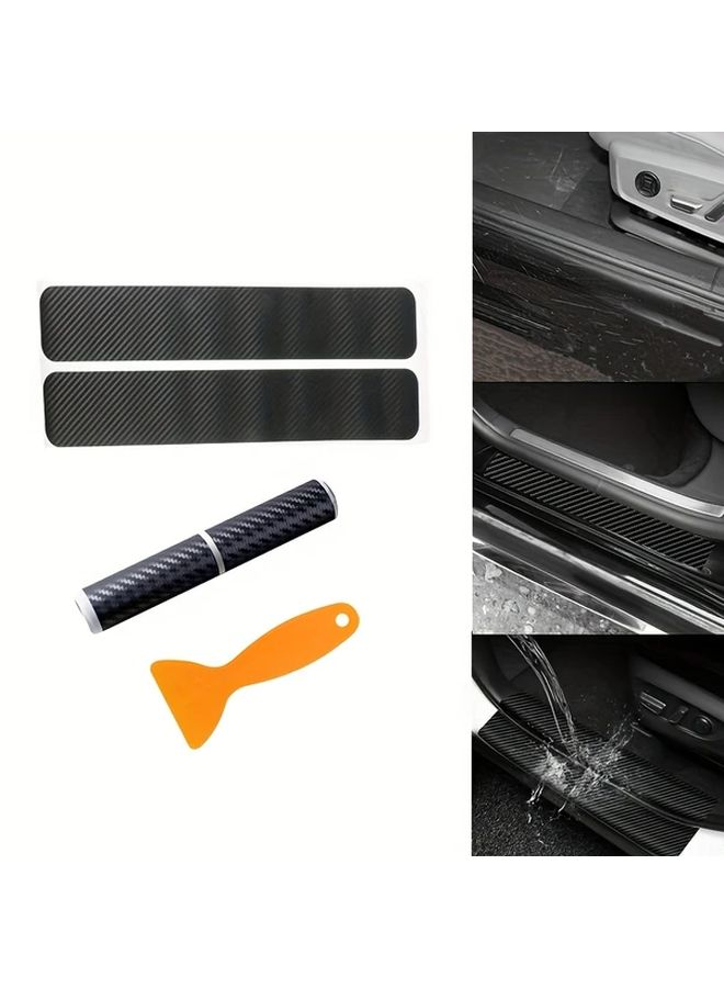 Universal 3D Carbon Fiber Car Door Sill Protector Stickers 1 Set Black - Image 1