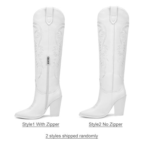 ISNOM White Cowboy Boots for Women Cowgirl Western Boots Women Knee High Boots Knee High Western Boots Tall Cowboy Boot Womens Wide Calf Cowgirl Boot - Image 2