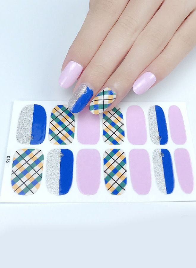 خيشة 14قطعة ستيكر للأضافر بتصاميم عصريه