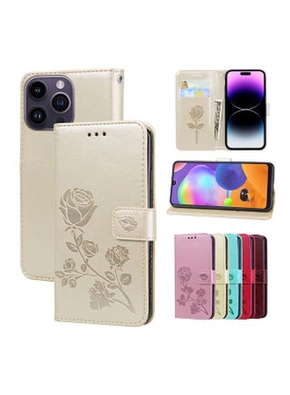 Case Cover For iPhone 15 Pro Rose Embossed Flip PU Leather Phone Case Gold - pzsku/Z019B5E29782BC556EE89Z/45/_/1723560829/57e88ce4-3145-4b3c-a466-0c8bf262b354