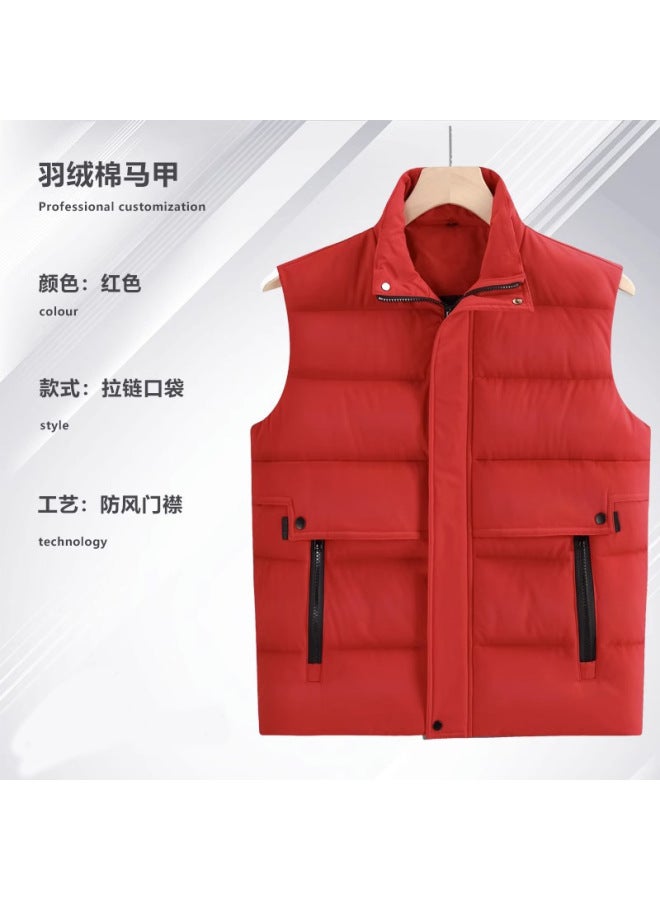 Autumn Winter Thickened Stand Collar Windproof Down Cotton Workwear Vest Customizable