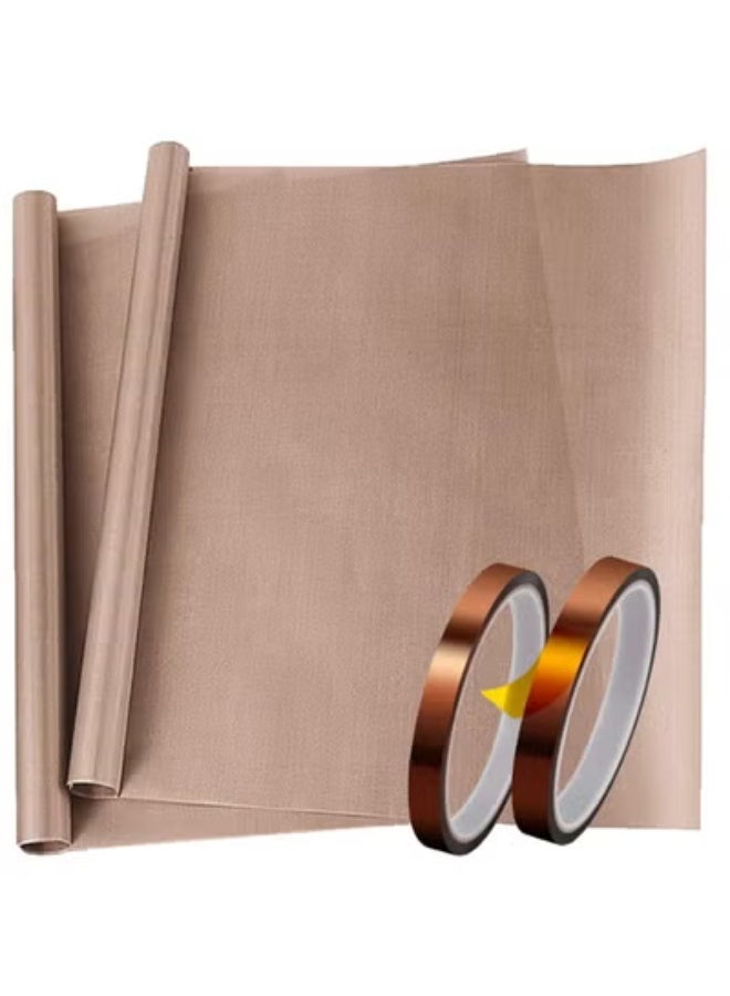 Peachjoy Teflon Sheets, 2 Packs 12 x 16 Inch and 2 Rolls 10mm X 33m Heat Resistant Sublimation Tape, Heat Press Transfer Non-Stick Paper Reusable Heat Resistant Craft Pads for Heat Press - Image 1