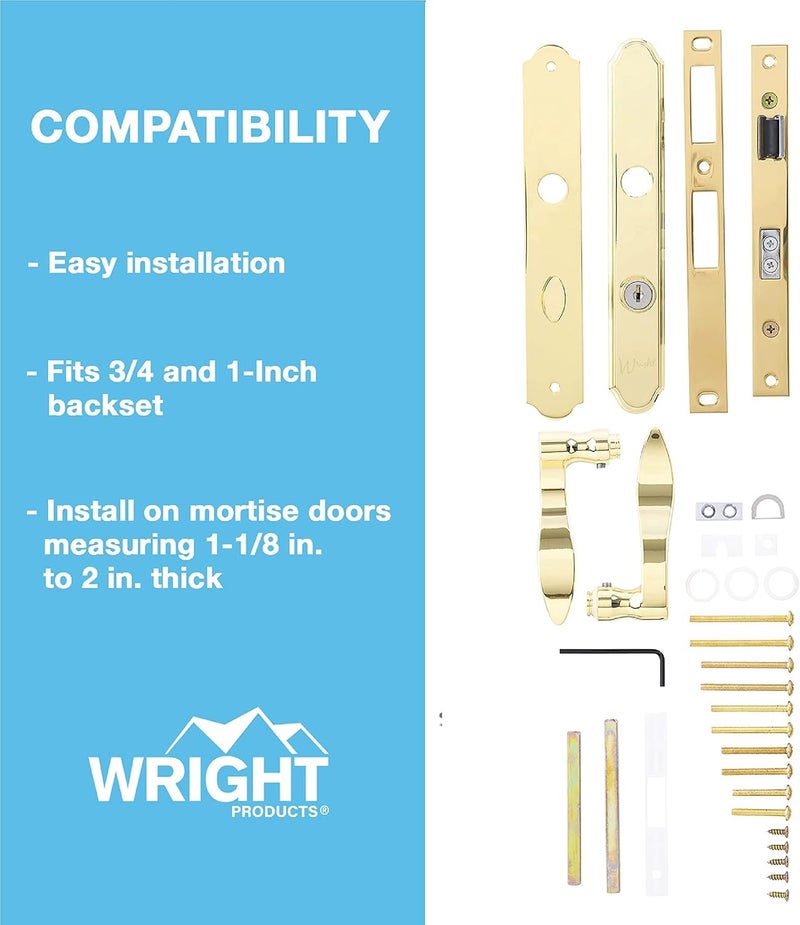 Wright Products - Serenade Mortise Keyed Lever Mount Latch with Deadbolt for Screen and Storm Doors, Polished Brass - Image 2