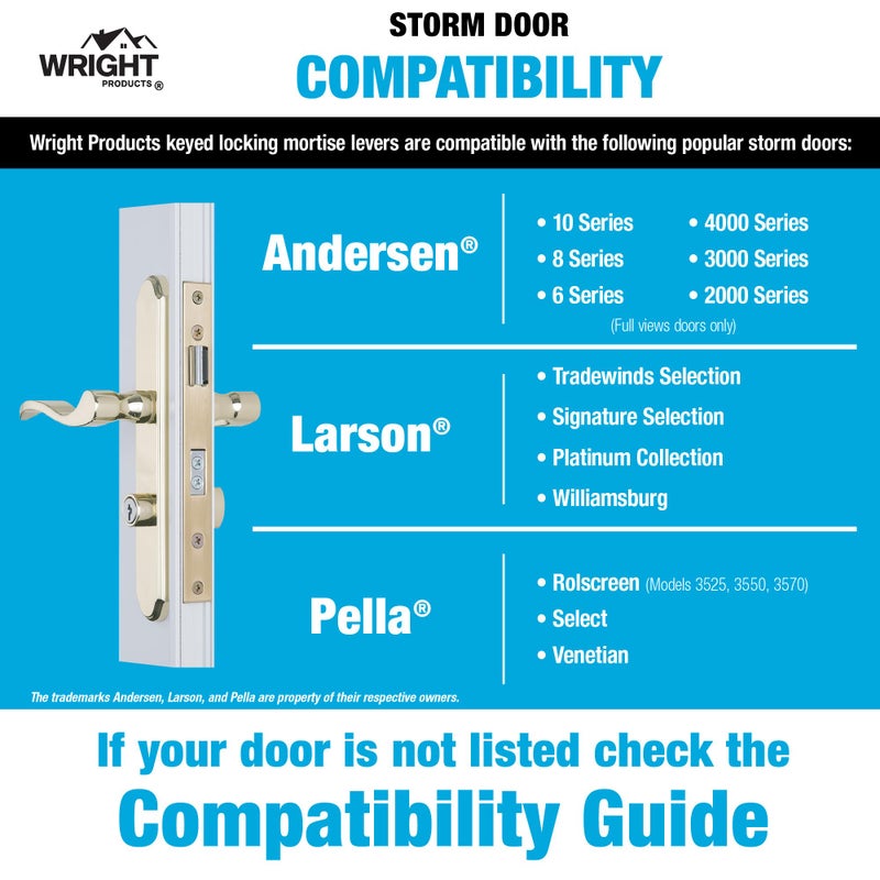 Wright Products - Serenade Mortise Keyed Lever Mount Latch with Deadbolt for Screen and Storm Doors, Polished Brass - Image 3