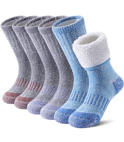 FNOVCO Kids Merino Wool Socks Boys Winter Warm Thick Thermal Cushion Hiking Socks 3 Pairs (8-12 Years, Solid Color B) - Image 1