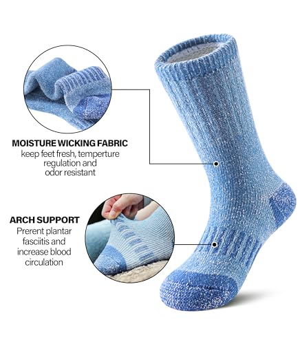 FNOVCO Kids Merino Wool Socks Boys Winter Warm Thick Thermal Cushion Hiking Socks 3 Pairs (8-12 Years, Solid Color B) - Image 4