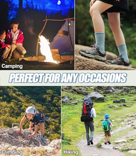 FNOVCO Kids Merino Wool Socks Boys Winter Warm Thick Thermal Cushion Hiking Socks 3 Pairs (8-12 Years, Solid Color B) - Image 3