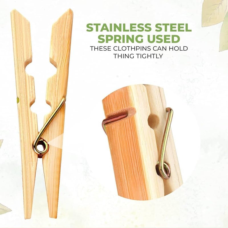 Zepdos Wooden Cloth Clips for Drying Clothes – Strong Grip Laundry Clothespins with Stainless Steel Spring, Durable Multipurpose Clips for Clothesline, Photos & Craft Use (Pack of 40 Pcs) - Image 5