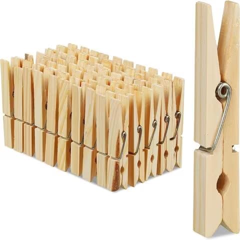 Zepdos Wooden Cloth Clips for Drying Clothes – Strong Grip Laundry Clothespins with Stainless Steel Spring, Durable Multipurpose Clips for Clothesline, Photos & Craft Use (Pack of 40 Pcs) - Image 1