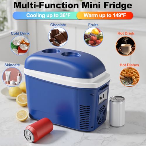 Iceblue Mini Fridge, 7 Liter /9 Cans Skincare Fridge with Belt, AC Plug & 12V Car Charger Dual-use Small Refrigerator, Compact & Portable Refrigerator for Car, Dorm, Travel, Picnic, Gift - Blue - Image 4