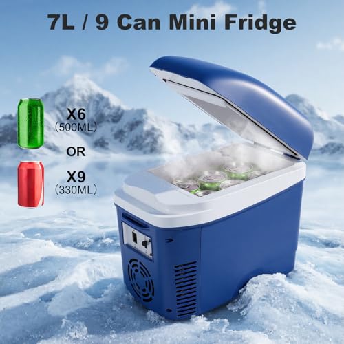 Iceblue Mini Fridge, 7 Liter /9 Cans Skincare Fridge with Belt, AC Plug & 12V Car Charger Dual-use Small Refrigerator, Compact & Portable Refrigerator for Car, Dorm, Travel, Picnic, Gift - Blue - Image 3