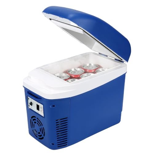 Iceblue Mini Fridge, 7 Liter /9 Cans Skincare Fridge with Belt, AC Plug & 12V Car Charger Dual-use Small Refrigerator, Compact & Portable Refrigerator for Car, Dorm, Travel, Picnic, Gift - Blue - Image 1