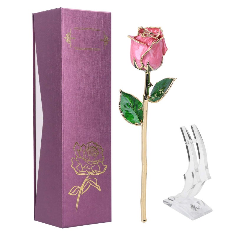 Ejoyous Gold Dipped Rose 24k Golden Plated Real Rose Forever Preserved Rose Flower Gift for Wife Mother Girlfriend Her 