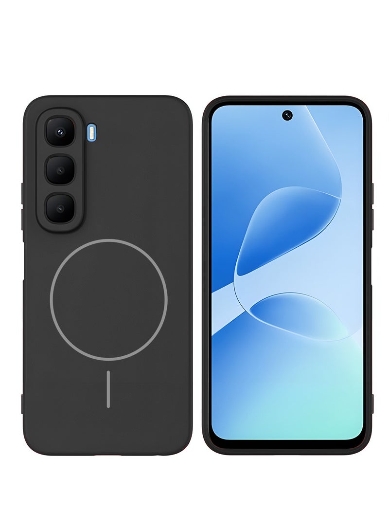 دبليو تيك غلاف حالة رقيق متوافق مع حلقة ماغ سيف من السيليكون السائل الفاخر إنفينكس هوت 60 5G 2025 (MCMPMN) - أسود - Image 1