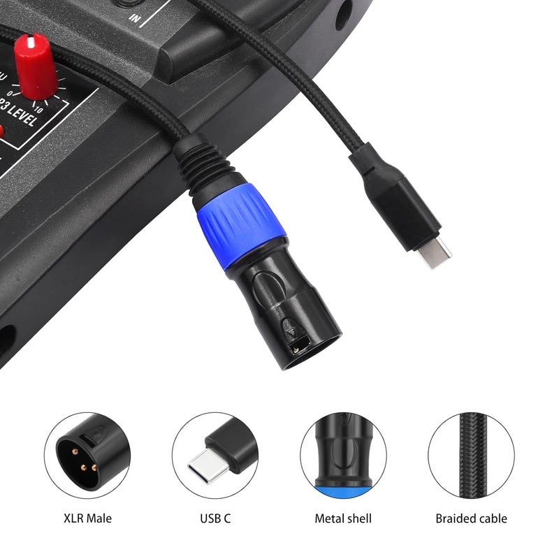 كابل ميكروفون متوازن من USB Type C إلى XLR ذكر 3 دبابيس بطول 2 متر للمزج - Image 3