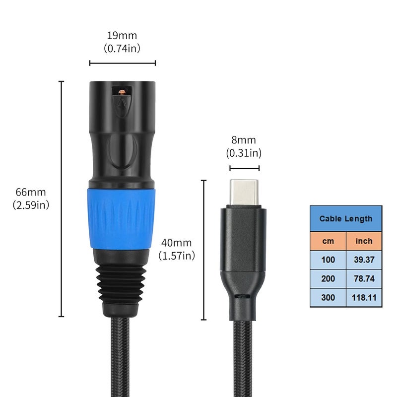 كابل ميكروفون متوازن من USB Type C إلى XLR ذكر 3 دبابيس بطول 2 متر للمزج - Image 5