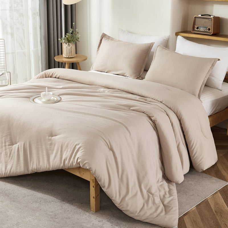 Litanika Litanika Khaki Comforter Set King Size 3 Pieces Solid Bedding Comforter Set All Season Down Alternative Bed Set 104x90In Comforter  2 Pillowcases 