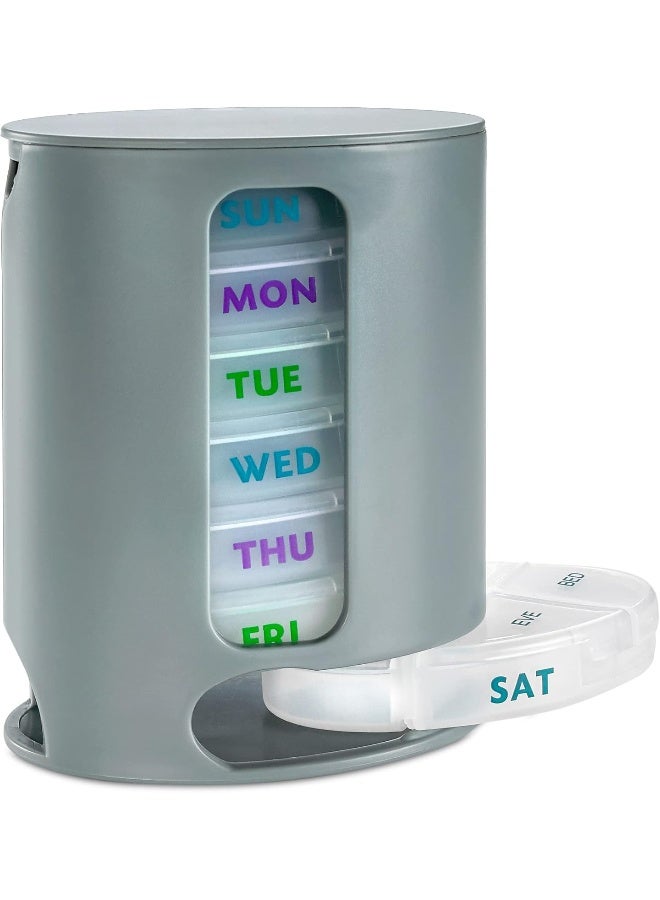 MEDca Weekly Pill Organizer, 1 Dispenser, 7 Stackable Compartments Four Times-A-Day Morning, Noon, Evening, And Bedtime, Grey - Image 1