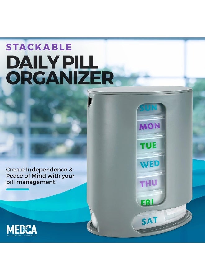 MEDca Weekly Pill Organizer, 1 Dispenser, 7 Stackable Compartments Four Times-A-Day Morning, Noon, Evening, And Bedtime, Grey - Image 2
