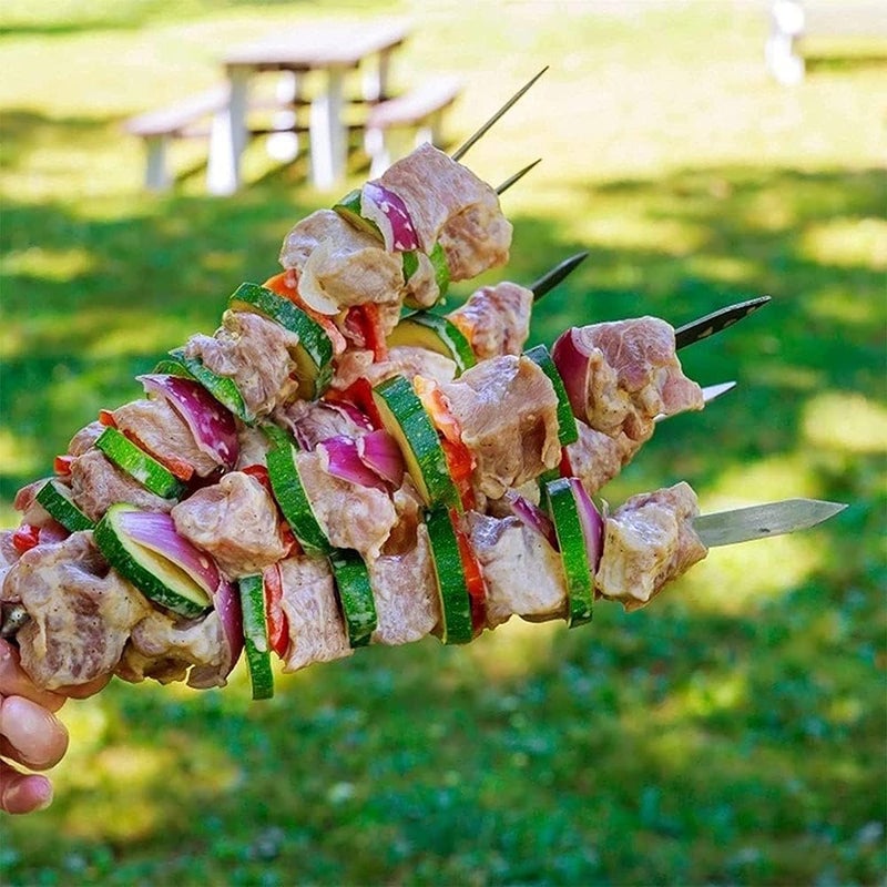 FASHION.HOME 10 Large BBQ Skewers in Strong Rustproof Stainless Steel - Perfect for Outdoor BBQ at Parties and Trips - Durable and Reusable - Image 3