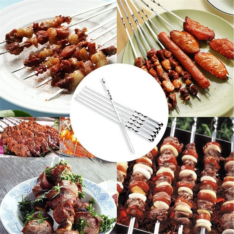 FASHION.HOME 10 Large BBQ Skewers in Strong Rustproof Stainless Steel - Perfect for Outdoor BBQ at Parties and Trips - Durable and Reusable - Image 1