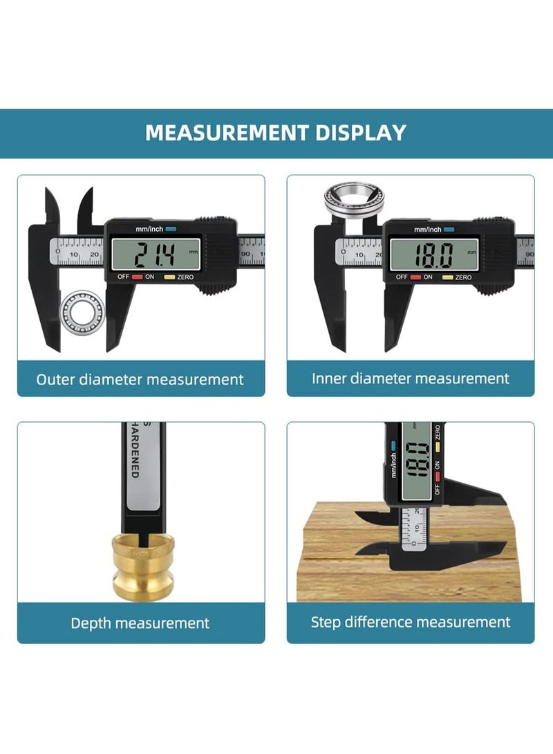 0-6 Inch/ 150mm Electronic Digital Vernier Caliper Carbon Fiber Reinforced Plastic High Precision Slide Caliper LCD Display Measuring Tool (Inch/Metric) - Image 2