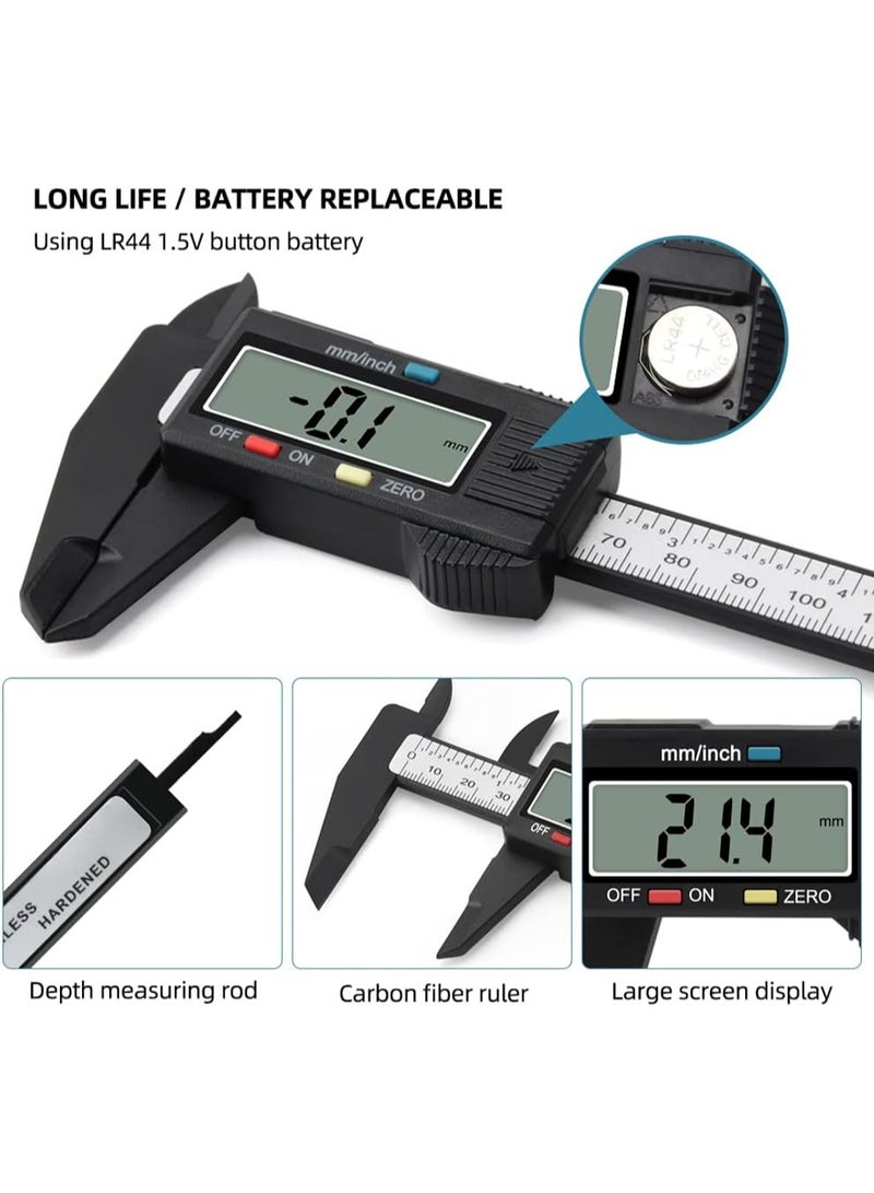 0-6 Inch/ 150mm Electronic Digital Vernier Caliper Carbon Fiber Reinforced Plastic High Precision Slide Caliper LCD Display Measuring Tool (Inch/Metric) - Image 3