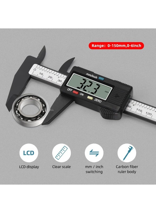 0-6 Inch/ 150mm Electronic Digital Vernier Caliper Carbon Fiber Reinforced Plastic High Precision Slide Caliper LCD Display Measuring Tool (Inch/Metric) - Image 5