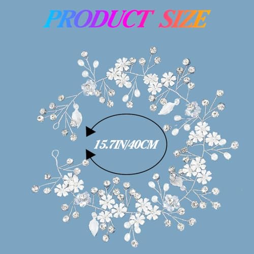 Unsutuo Flower Bride Wedding Headbands Silver Crystal Bridal Headpieces Leaves Hair Vine for Women and Girls (Silver) - Image 4
