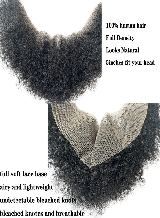Voloria Human Hair Afro Curl Face Beard Mustache for American Black Men Realistic Makeup Lace Base Replace System 12 * 3Inch (1B Black Color) - Image 2