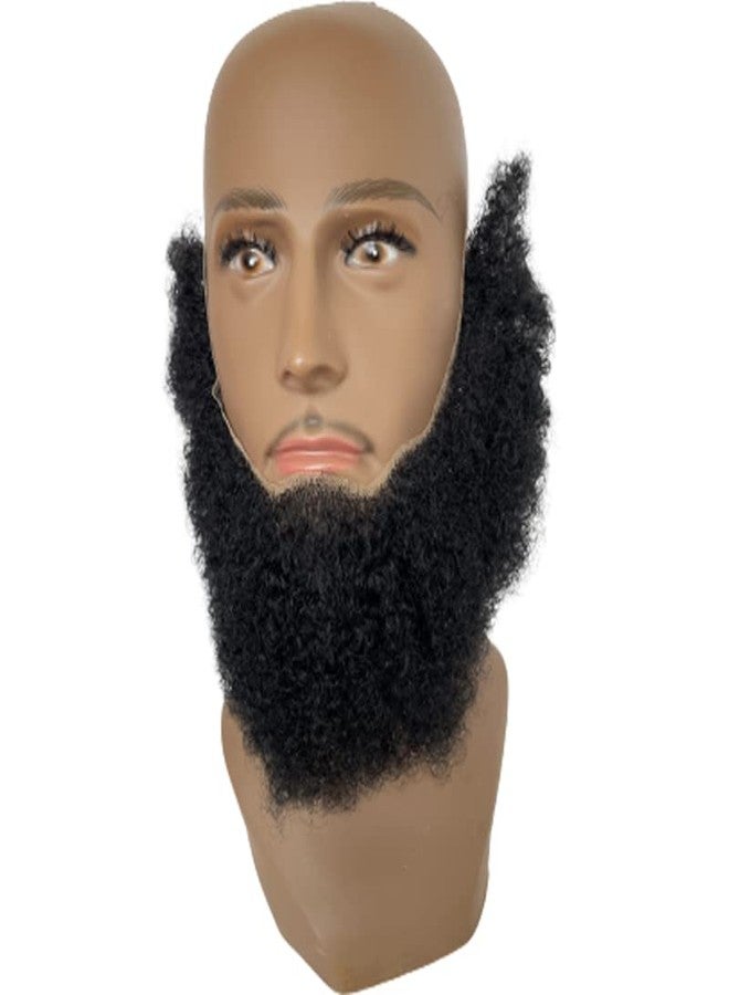 Voloria Human Hair Afro Curl Face Beard Mustache for American Black Men Realistic Makeup Lace Base Replace System 12 * 3Inch (1B Black Color) - Image 3