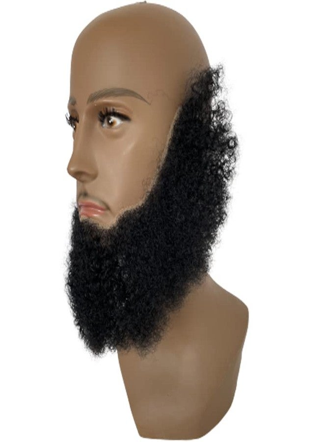 Voloria Human Hair Afro Curl Face Beard Mustache for American Black Men Realistic Makeup Lace Base Replace System 12 * 3Inch (1B Black Color) - Image 4