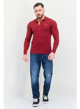 GANT Men Regular Fit Embroidered Logo Long Sleeves Polo, Maroon  - Image 3