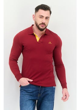 GANT Men Regular Fit Embroidered Logo Long Sleeves Polo, Maroon  - Image 1