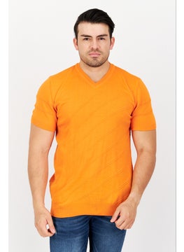 Tailored Recreation Men V-Neck Short Sleeves Knitted T-Shirt, Orange  - Image 1