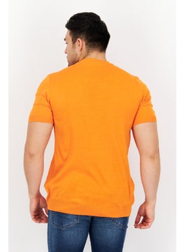 Tailored Recreation Men V-Neck Short Sleeves Knitted T-Shirt, Orange  - Image 4