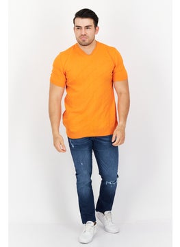 Tailored Recreation Men V-Neck Short Sleeves Knitted T-Shirt, Orange  - Image 2