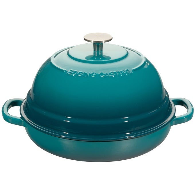 ENAMELED CAST IRON DUTCH OVEN POT WITH LID ROUND BREAD OVEN FOR HOMEMADE SOURDOUGH BREAD BAKING 6 QUART DARKCYAN