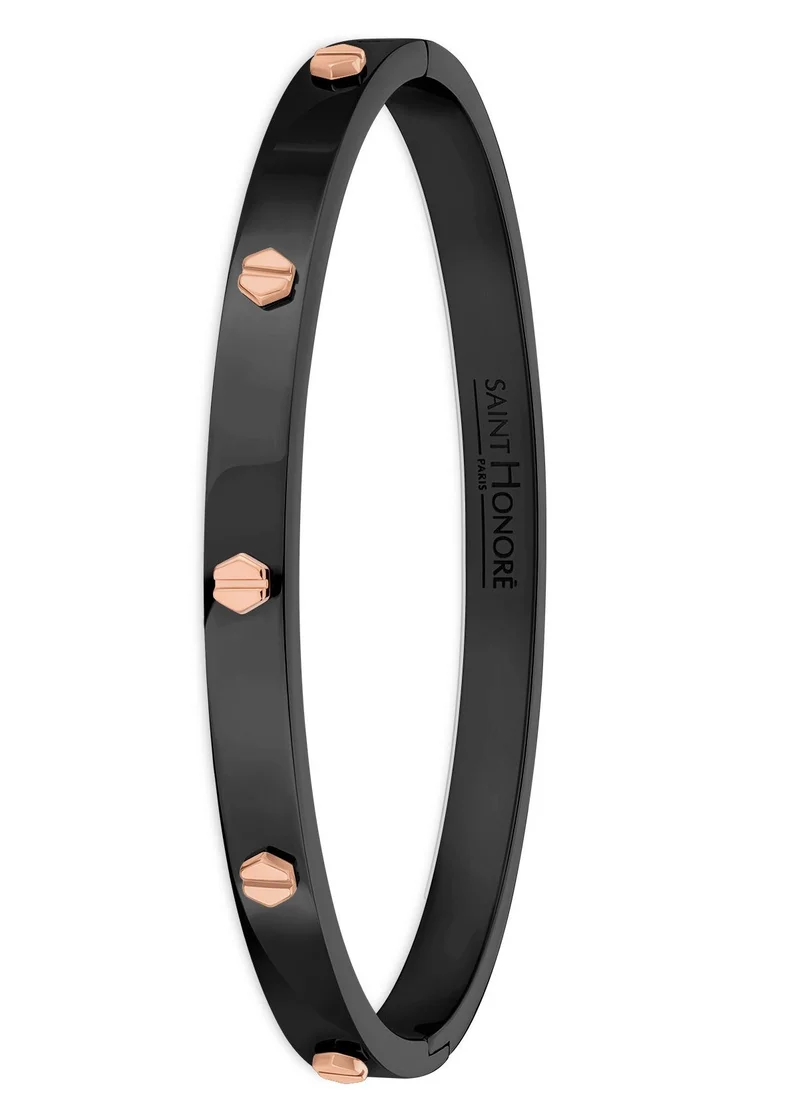Saint Honore Paris Haussman Black Bangle With Rose Gold Screws for Women's