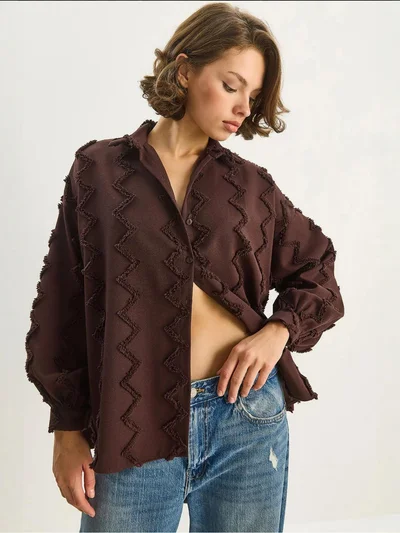 Bianco Lucci LUCCI Textured Oversized Button-Up Shirt