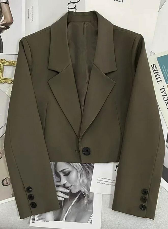 Take Two Olive Green Button-Front l Long Sleeve Blazer - Image 1
