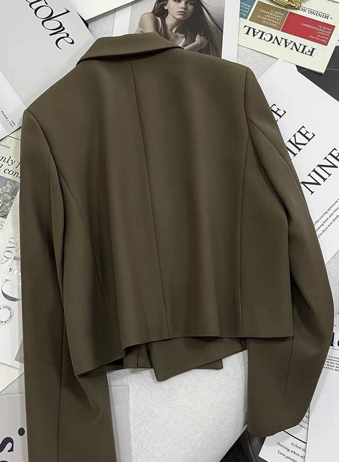 Take Two Olive Green Button-Front l Long Sleeve Blazer - Image 3