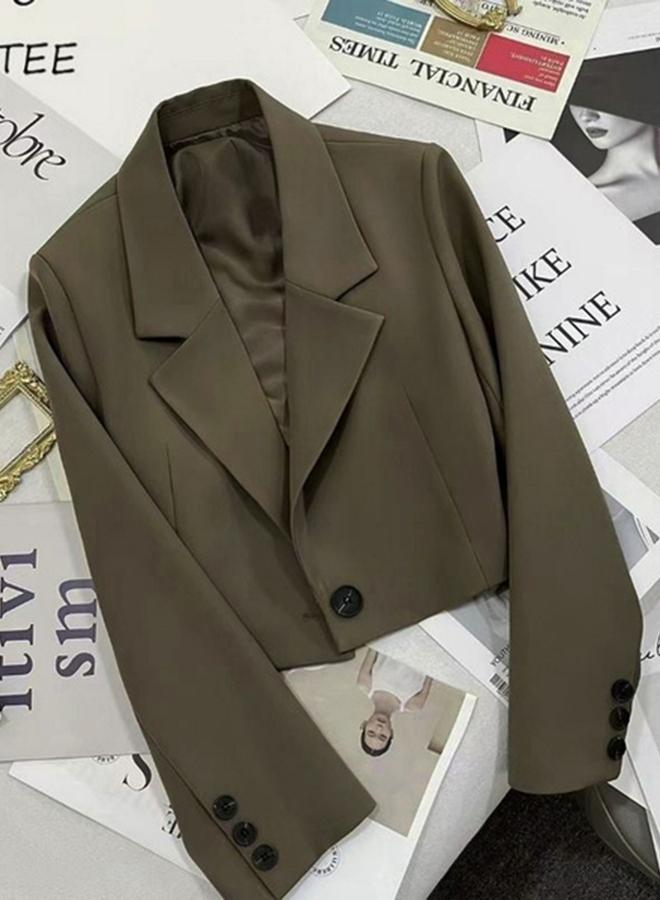 Take Two Olive Green Button-Front l Long Sleeve Blazer - Image 2