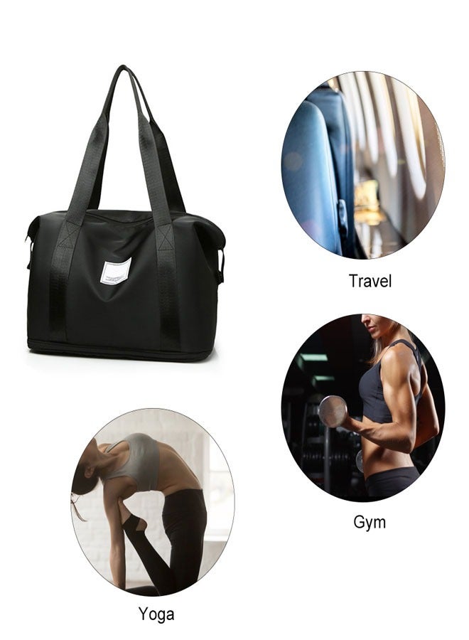 HAWAWA Expandable Travel Duffel Bag, Sports Tote Gym Bag, Shoulder Weekender Overnight Bag with Trolley Sleeve for Women Black - Image 2