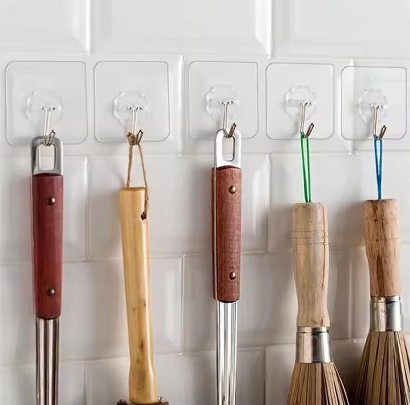 Heavy Duty Self Adhesive Wall Hooks for Hanging No Drill StickOn Hooks for Clothes Kitchen Bathroom and Home Decor Transparent Sticky Wall Hangers Pack of 12  - Image 3