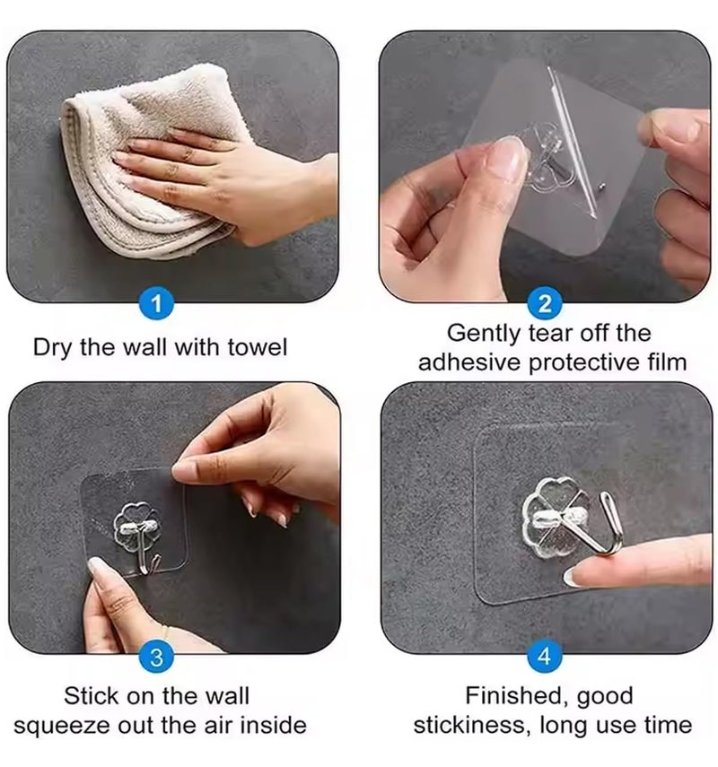 Heavy Duty Self Adhesive Wall Hooks for Hanging No Drill StickOn Hooks for Clothes Kitchen Bathroom and Home Decor Transparent Sticky Wall Hangers Pack of 12  - Image 5