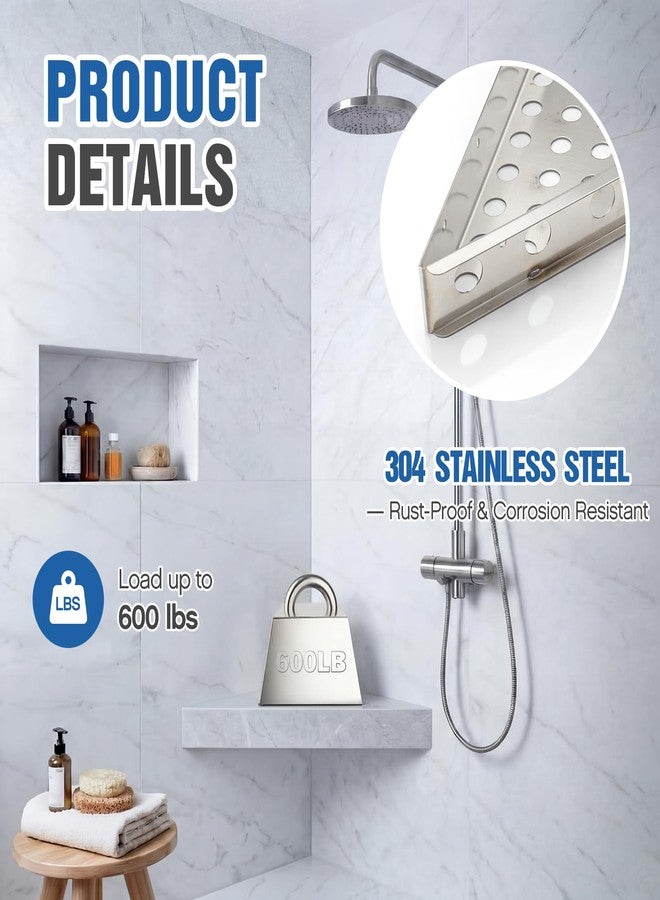 LEIFIDE Floating Corner Shower Bench Kit, 17" x 17" x 24" Wall Mounted Shower Seat Shelf Serves as Stool & Shaving Foot Rest Storage - Image 3