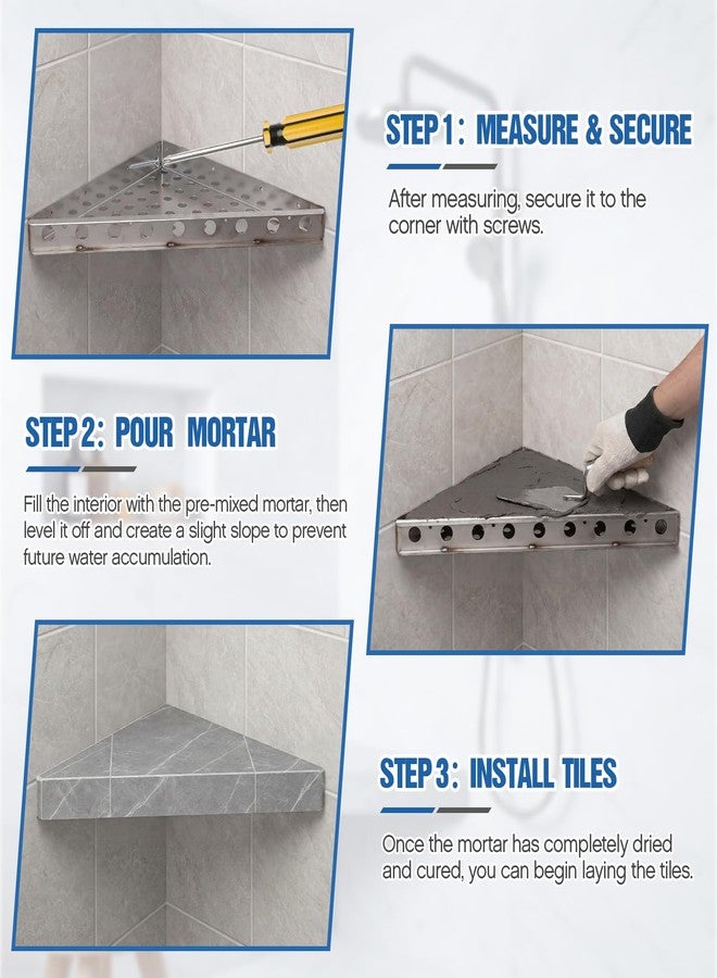 LEIFIDE Floating Corner Shower Bench Kit, 17" x 17" x 24" Wall Mounted Shower Seat Shelf Serves as Stool & Shaving Foot Rest Storage - Image 4