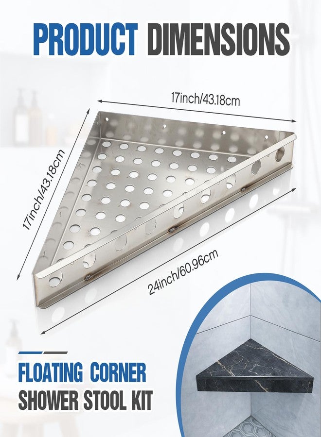 LEIFIDE Floating Corner Shower Bench Kit, 17" x 17" x 24" Wall Mounted Shower Seat Shelf Serves as Stool & Shaving Foot Rest Storage - Image 2