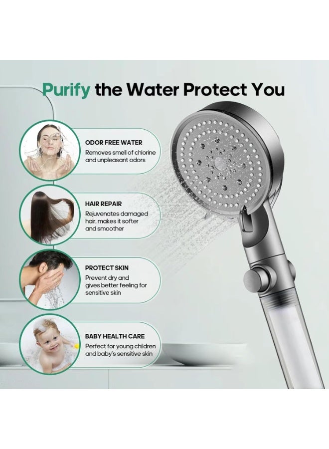 رأس دش عالي الضغط قابل للفصل مع 5 أوضاع رش ومفتاح تشغيل وإيقاف و5 فلاتر بديلة، رأس دش يدوي مع خرطوم ستانلس ستيل وحامل قابل للتعديل، سهل التركيب لتجربة استحمام فاخرة ومنعشة - Image 4